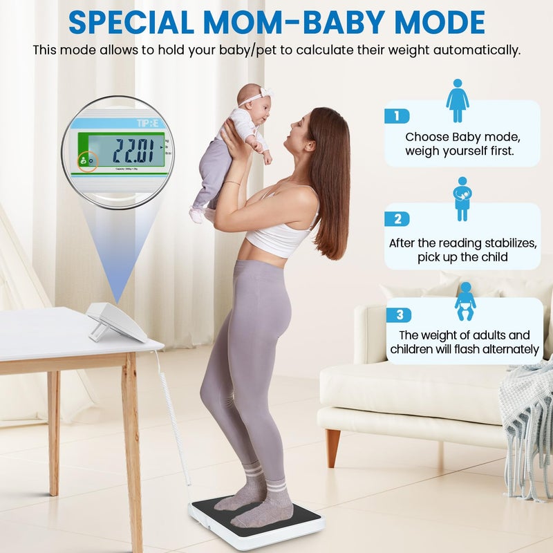 TIPRE Medical Grade Floor Scale Professional Physician Scale 660lb Wrestling Scale for Body Weight Bariatric Scale Heavy Duty Easy to Read Separate Display Screen for Home, Hospital & Physician Use - Image 3